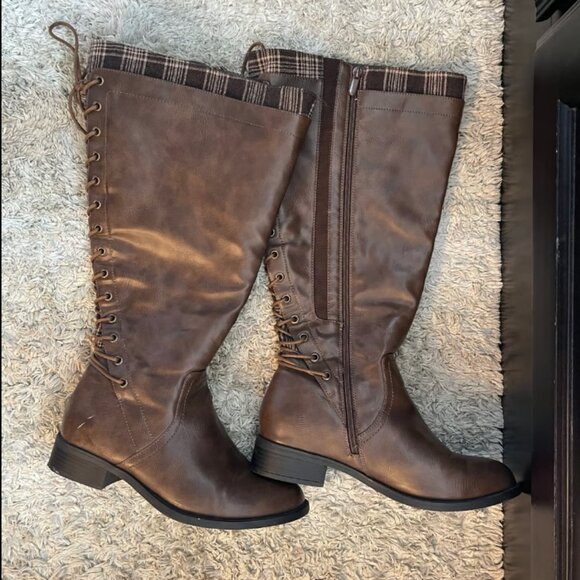 Torrid 9W Wide Calf Wide Width Brown Faux Leather Knee Boots NWOT - Picture 1 of 7